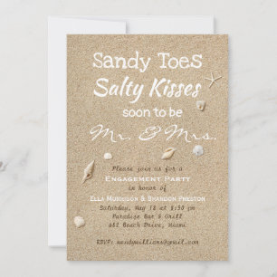 Beach Sand & White Typography Engagement Party Invitation