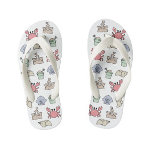 Beach Sandcastle Pail Crab Shell Pastel  Kid's Flip Flops