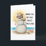 Beach Sandman Frosty Drinks Christmas Holiday Card<br><div class="desc">Share some holiday humour with this funny folded Christmas card featuring a jolly sandman relaxing on the beach sipping a tropical coconut cocktail, seashell ornaments dangling from his driftwood arms, and sunny vibes all around. With a starfish and crab joining the party, it’s perfect for coastal and island dwellers, or...</div>