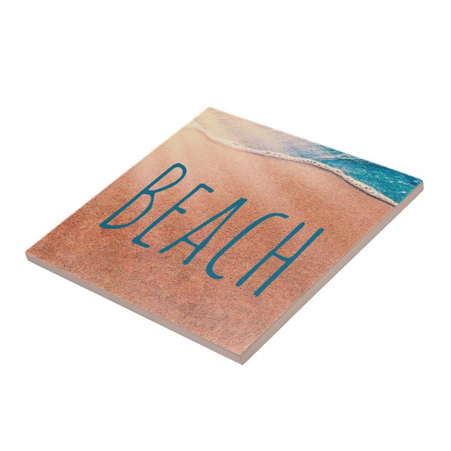 Beach Sandy Shoreline Blue Coastal Ocean Wave Tile (Side)