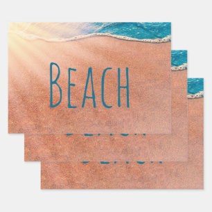 Beach Sandy Shoreline Blue Ocean Wave Decoupage Wrapping Paper Sheet
