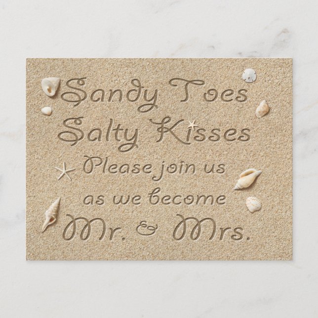 Beach Sandy Toes Salty Kisses Save the Date pink Announcement Postcard (Front)