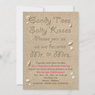 Beach Sandy Toes Salty Kisses Wedding Invite pink