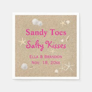 Beach Sandy Toes Salty Kisses Wedding Napkin pink