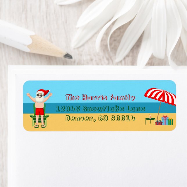 Beach Santa Claus Cute Christmas Return Address (Insitu)