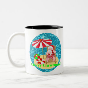 beach santa claus Two-Tone coffee mug