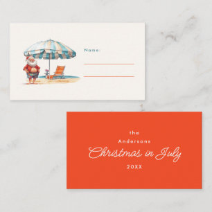Beach Santa Watercolor Christmas in July BBQ Party Place Card