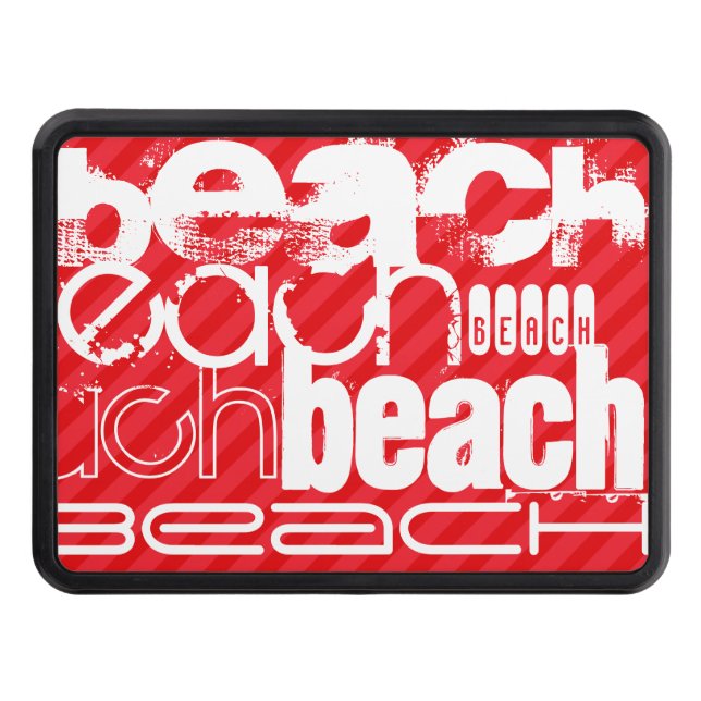 Beach; Scarlet Red Stripes Trailer Hitch Cover (Front)