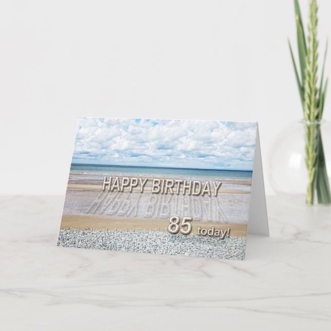 Beach scene 85th birthday card with 3D letters (Front)