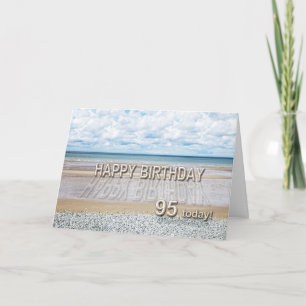 Beach scene 95th birthday card with 3D letters