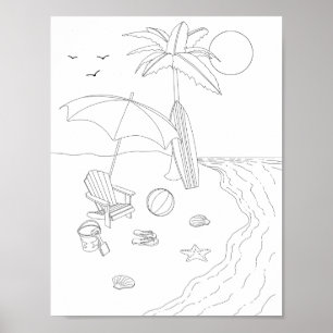 Beach Scene Adult Colouring Poster