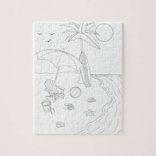 Beach Scene Adult Colouring Puzzle (Vertical)