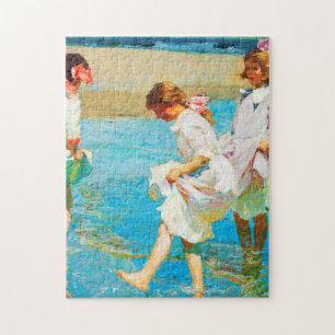 Beach scene art by Edward Henry Potthast  Jigsaw Puzzle