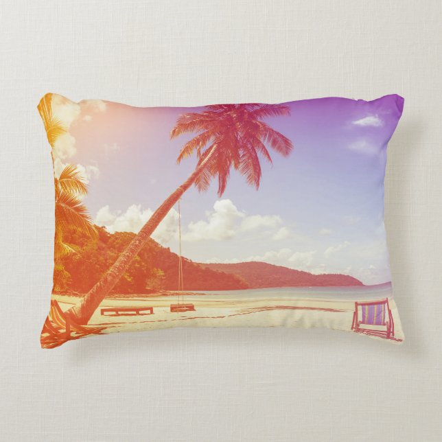 Beach scene, coconut tree, wooden bed. accent pillow (Front)