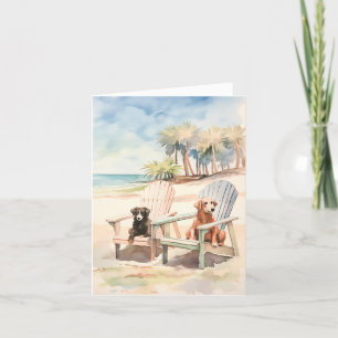 Beach Scene Dogs in Adirondack Chairs Pastels Holiday Card
