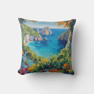 Beach Scene Europe Colourful Coastal Art Throw Pillow