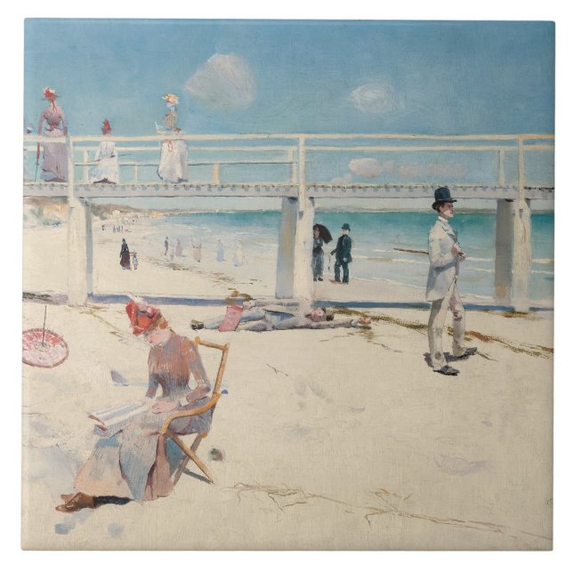 Beach Scene (Holiday at Mentone) (Australian Art) Tile (Front)