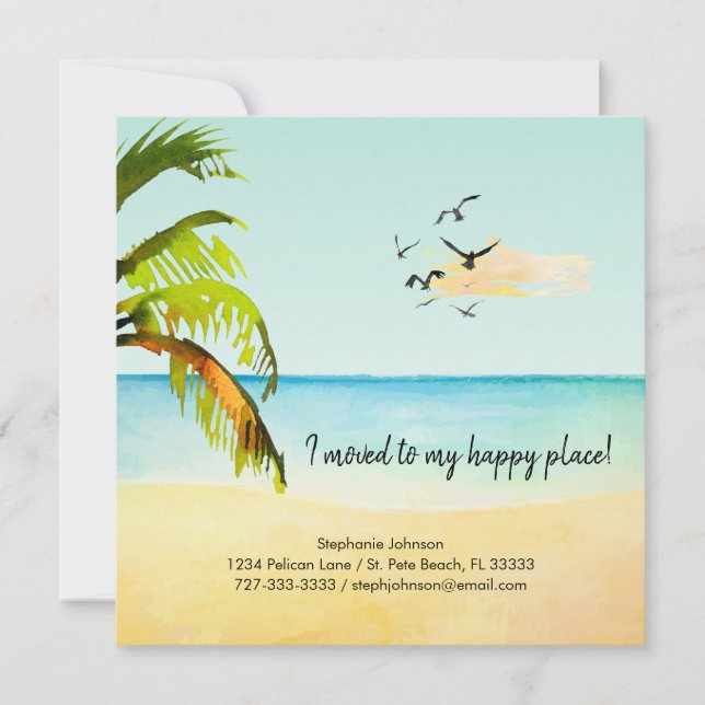 Beach Scene I Moved to My Happy Place New Address Announcement (Front)
