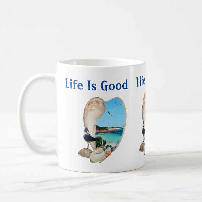 Beach Scene In A Beach Shell Wall, Coffee Mug (Left)