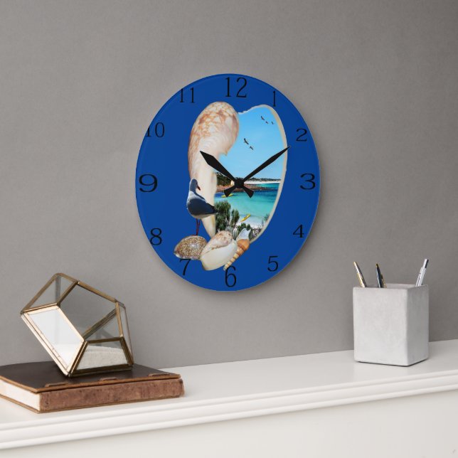 Beach Scene In A Beach Shell Wall, Large Clock (Office)