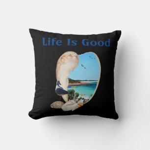 Beach Scene In A Beach Shell Wall, Throw Pillow