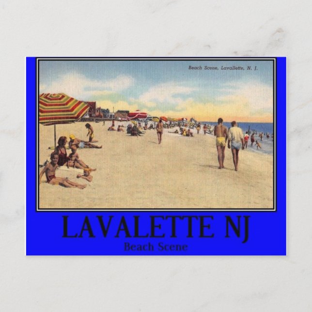Beach Scene, Lavallette, NJ 1940s, Vintage Postcard (Front)