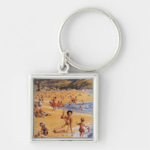 Beach Scene Mother and Kids British Rail Keychain