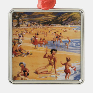 Beach Scene Mother and Kids British Rail Metal Ornament