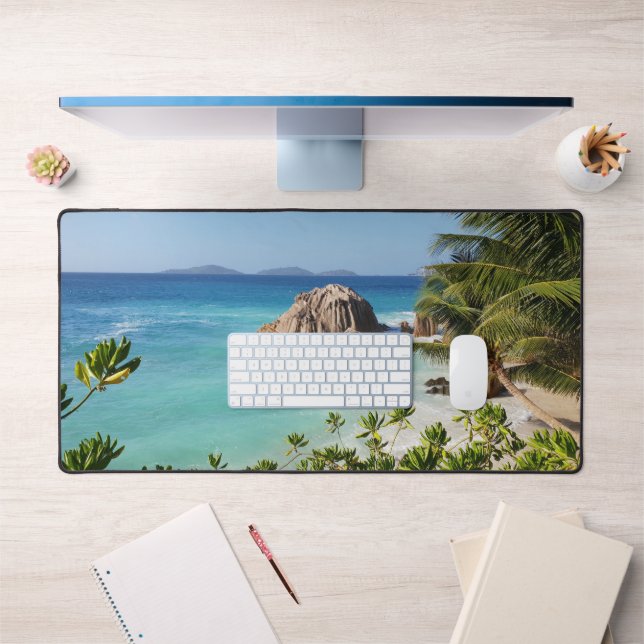 Beach Scene of Palm Trees & Large Rock Desk Mat (Office 1)
