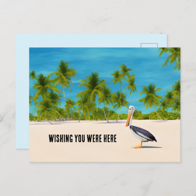 Beach Scene Palm Trees Pelican Ocean View Postcard (Front/Back)