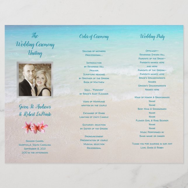 Beach Scene Photo Folded Ceremony Program (Front)