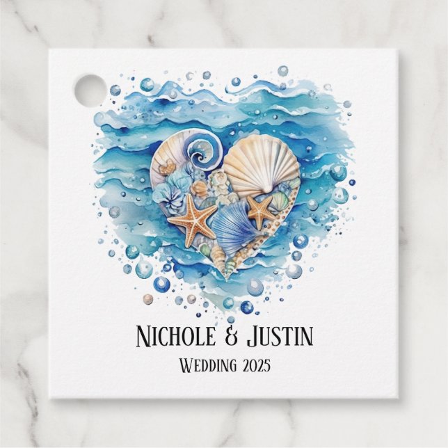 Beach Scene Starfish Wedding Favour Tags (Front)