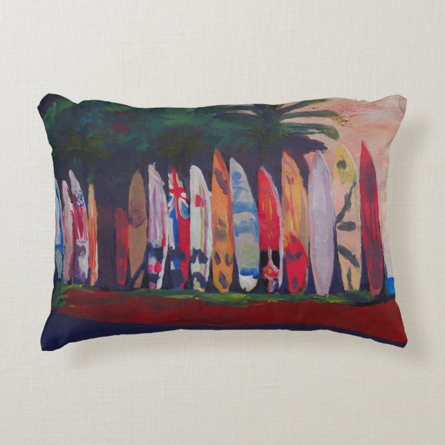 Beach Scene Surf Board Fence Wall at the Seaside Accent Pillow (Front)