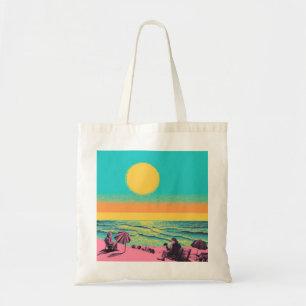 Beach scene tote bag, retro tote bag.  bag