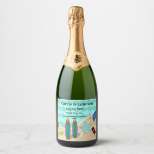 Beach Scene Wedding Champagne Wine Label