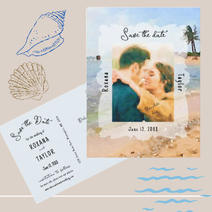 Beach Scene Wedding Photo Save Date Postcard