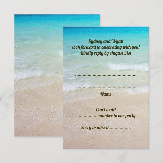 Beach Scene Wedding RSVP Vertical Guest Count Invitation (Front/Back)
