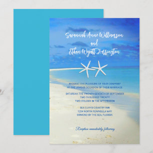 Beach Scene White Starfish Wedding Invitation