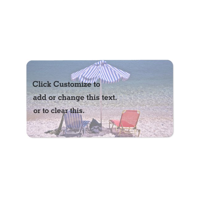 Beach scene with resting chairs label (Front)
