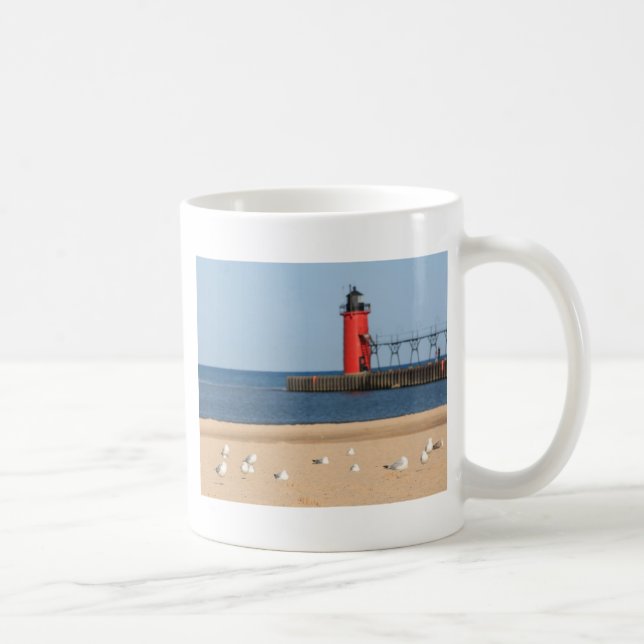 Beach scene with seagulls and lighthouse coffee mug (Right)