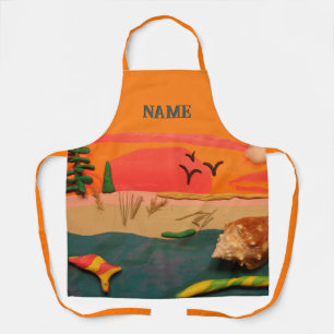 Beach Scene With Shell and Coloured Clay Folk Art Apron