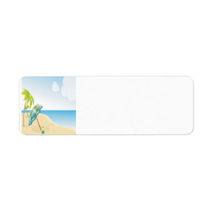 Beach Scene with Umbrella, Palm Trees & Beach Ball