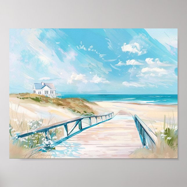 beach scenery illustration watercolor style poster (Front)