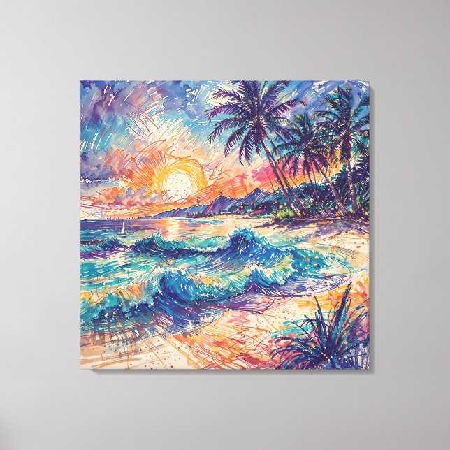 Beach Scribbles - Line Art Style Landscape Canvas Print (Front)