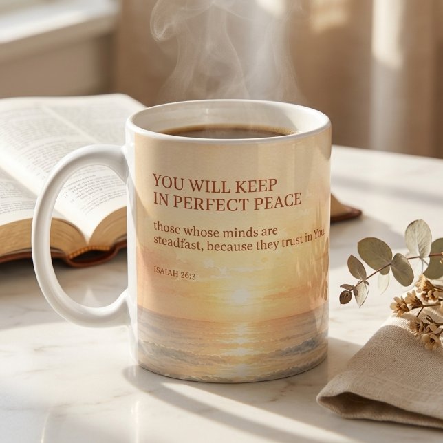 Beach Scripture of Isaiah 26:3 Perfect Peace Faith Coffee Mug (Creator Uploaded)