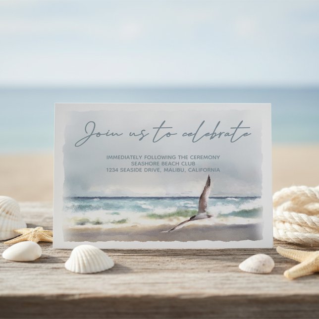 Beach Sea Bird Watercolor Wedding Reception Enclosure Card (Creator Uploaded)