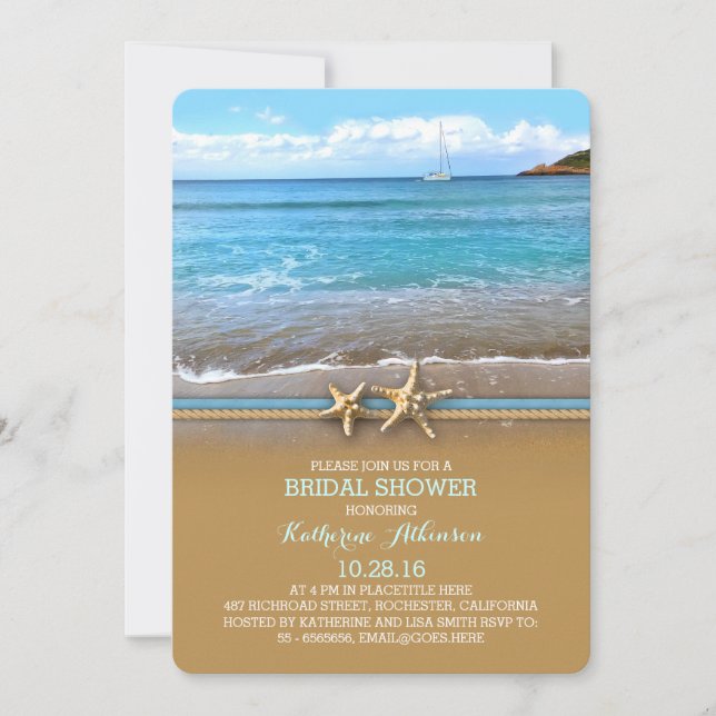 Beach sea bridal shower invitations (Front)