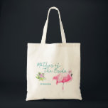 Beach sea flamingo wedding mother of the bride tote bag<br><div class="desc">Starfish mother of the bride sea / beach / destination wedding tote bag with a pink watercolor flamingo,  aqua blue calligraphy script and editable text. Personalize it with the mother of the bride's name.</div>
