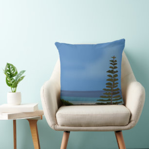 Beach Sea Pine Tree Landscape Throw Pillow