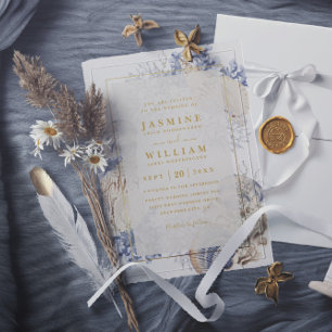 Beach Sea Shells Elegant Modern QR Code Wedding Invitation